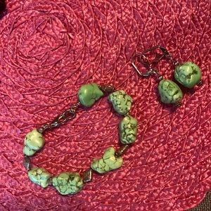 Stunning chunky green turquoise bracelet and earrings set